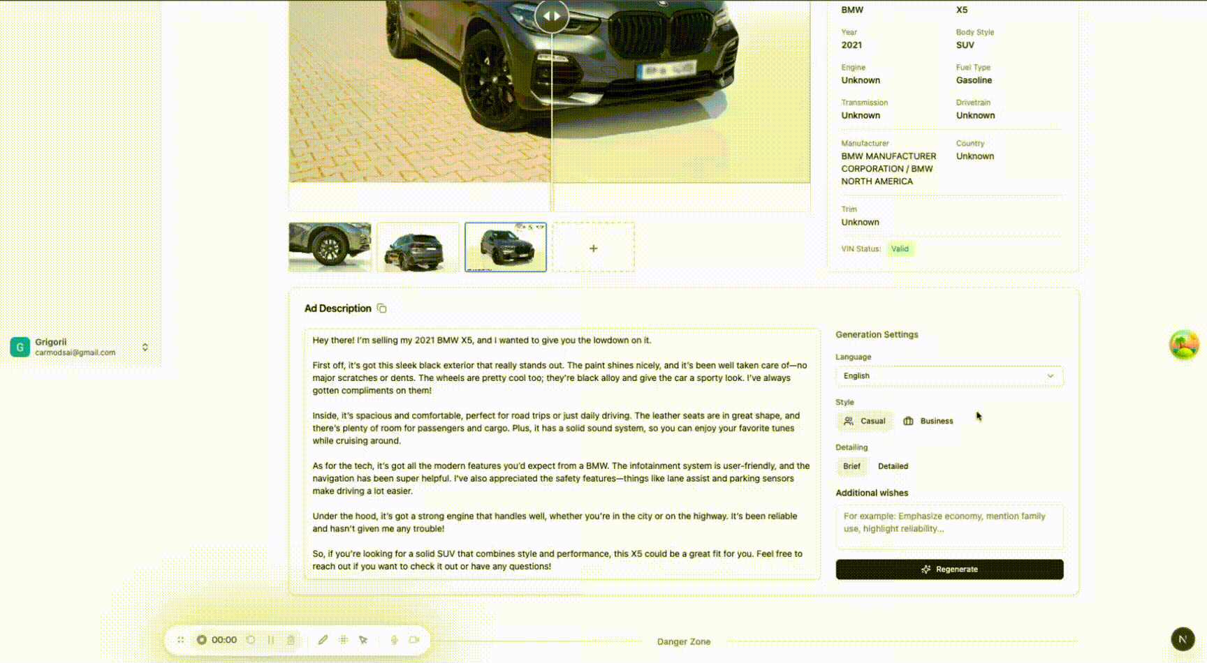 AI car description generation demonstration